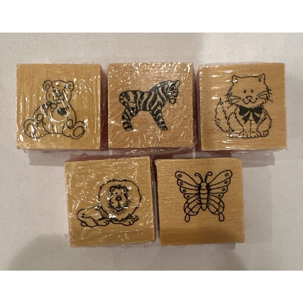 Lot of 5 wooden rubber craft stamps‎